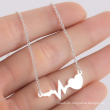 Fashion Nurse Doctor Gift ECG Stainless Steel Gold Medical Heartbeat Pendant Necklace for Women Jewelry